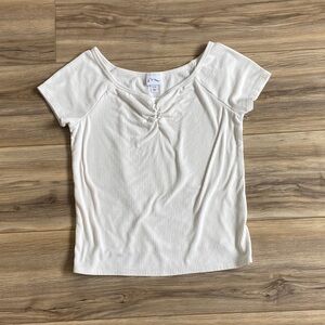 art class White Ribbed Short Sleeve Top with Front Twist